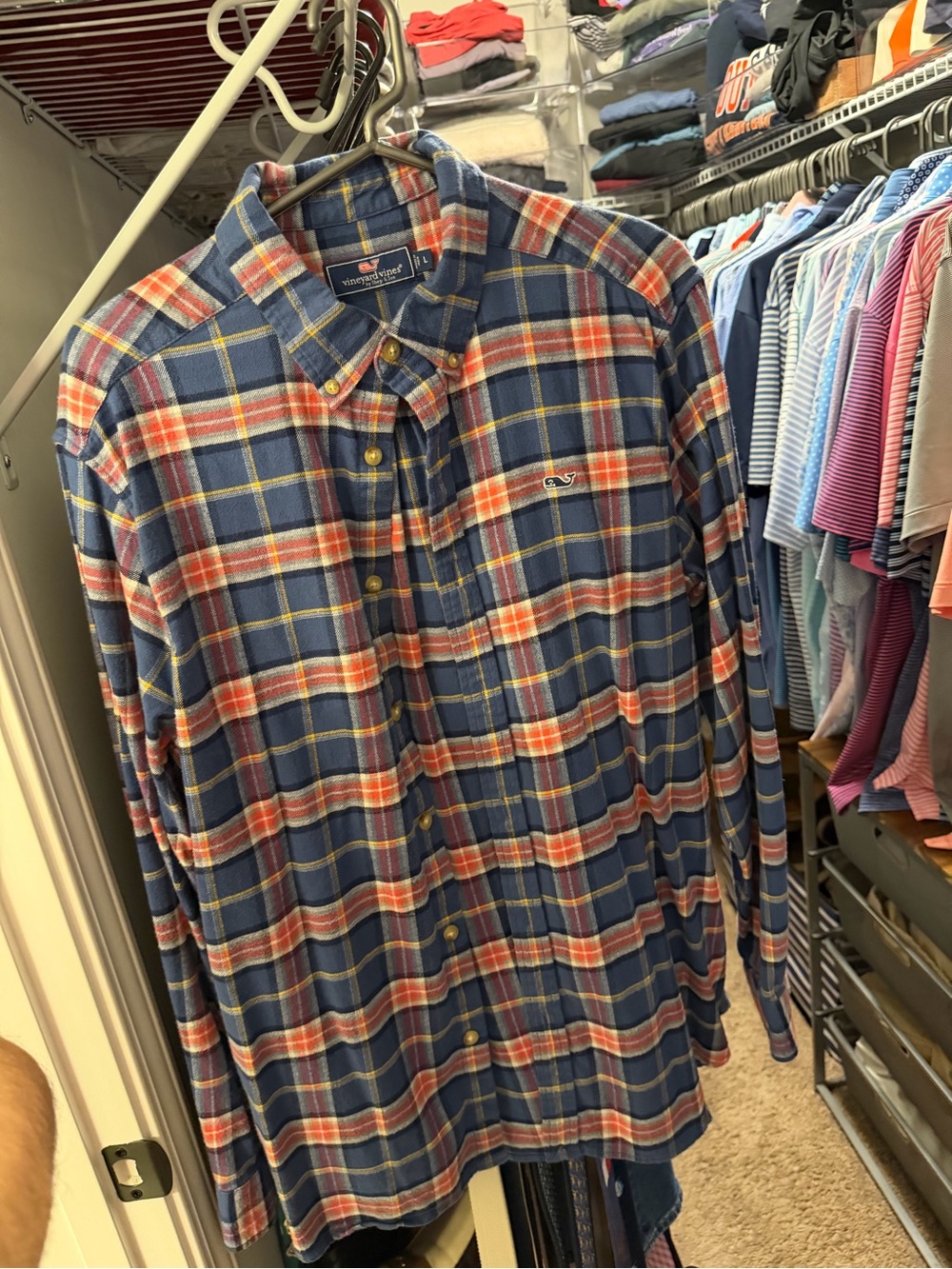 Vineyard Vines Navy and Red Plaid Button-Down Shirt